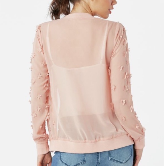 JustFab 3D Floral Bomber Pink Jacket, Size Medium, NWT - Picture 7 of 12